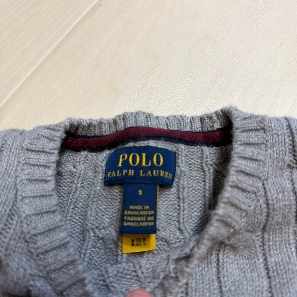 Polo Ralph Lauren Boys Andover Gray Cable Knit Cotton Crewneck Sweater Size 5 - Picture 4 of 6